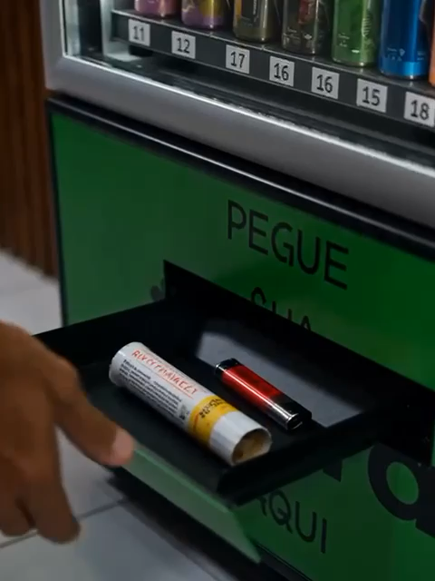Produto sendo retirado da máquina Intera